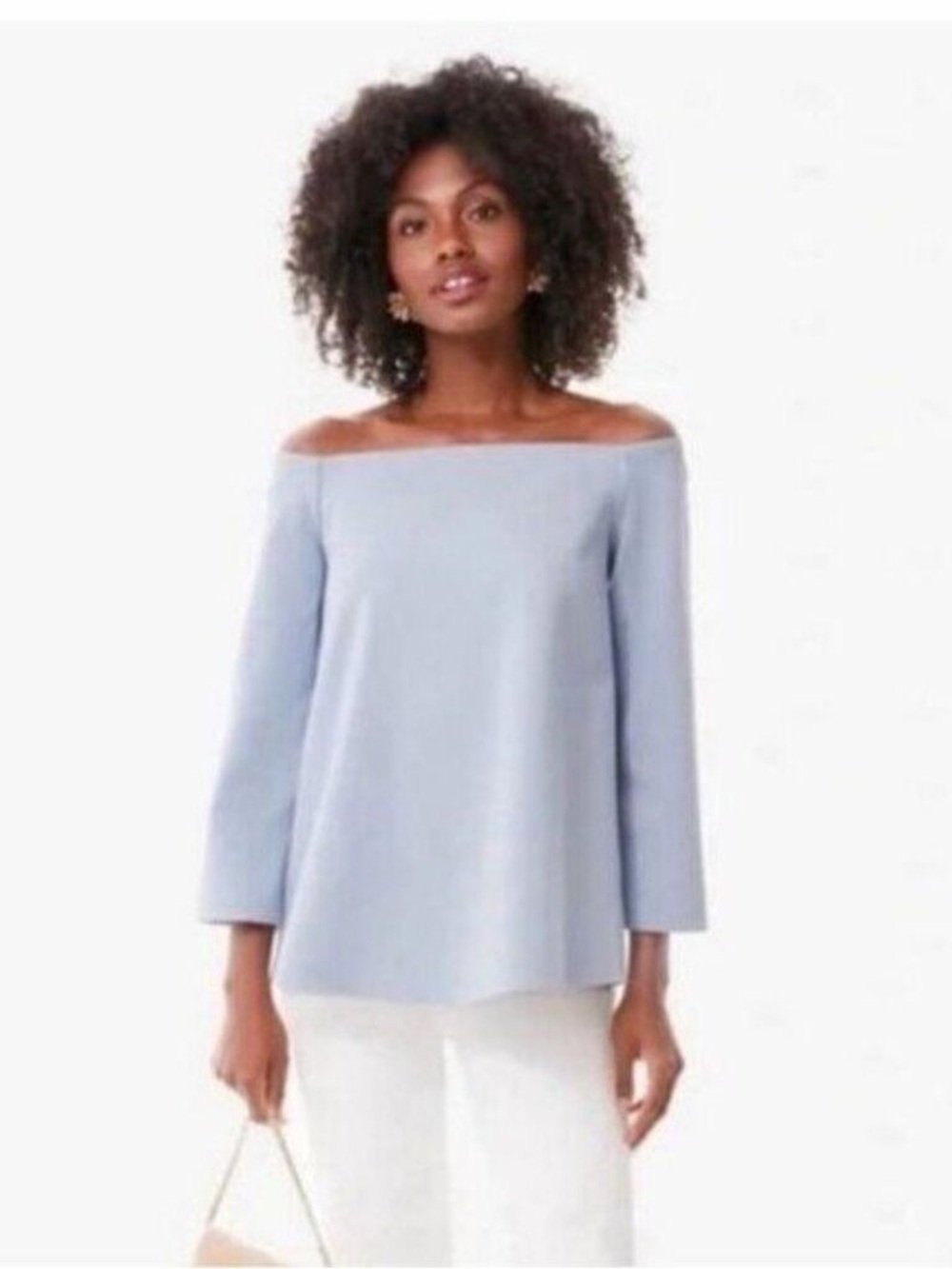 Tuckernuck Miranda Off The Shoulder French Blue Boatneck 3/4 Sleeve Top